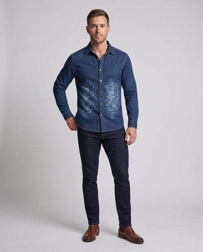 Herren Druck-Denim-Hemd im Overshirt-Stil mit Knopfleiste und lässiger Passform Echo Archiv