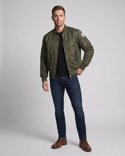 Herren Pilotstil Bomberjacke mit Utility-Taschen und gerippten Bündchen Echoarchiv