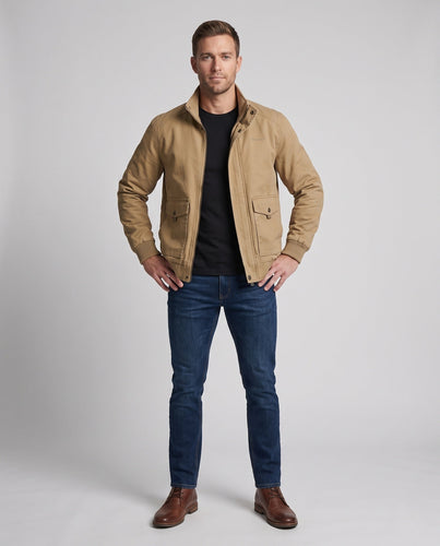 Herren-Canvas-Blouson mit gerippten Bündchen, verdecktem Frontreißverschluss und Camouflage-Futter Echo Archiv