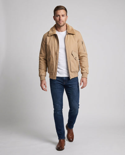 Herren Canvas Bomberjacke mit Teddykragen, Ärmeltasche und winddichter Außenschicht Echo Archiv