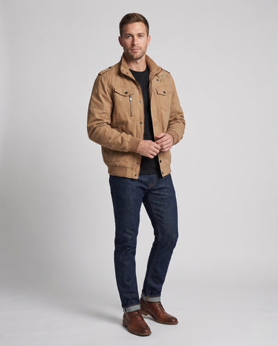Herren Canvas Field Jacket im Militär-Look mit Stehkragen, Schulterklappen und Brustklapptaschen Echo Archiv