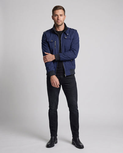Herren Utility-Style Canvas-Feldjacke mit Schulterklappen, Reißverschluss und gerippten Bündchen Echoarchiv