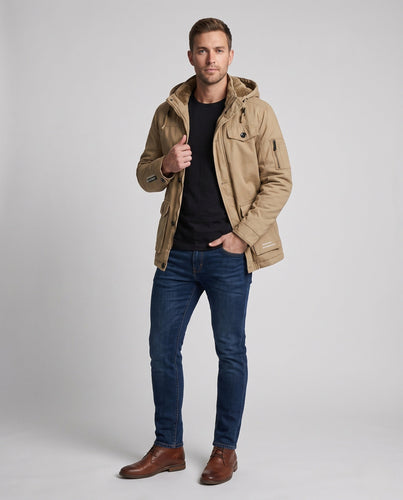 Herren Canvas Field Parka mit Teddy-Fleece-Futter, Kapuze und Utility-Taschen Echoarchiv