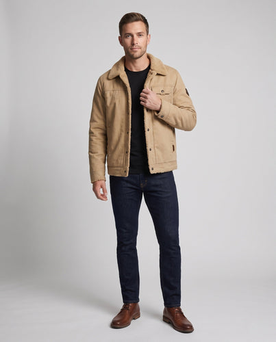Herren-Canvas-Jacke mit durchgehendem Teddyfutter und Reverskragen Echoarchiv