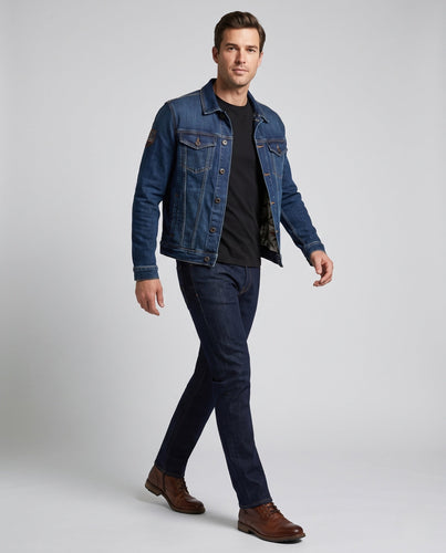 Herren Denimjacke im Trucker-Stil mit kontrastierenden Nähten und Brustklappen Taschen Echoarchiv