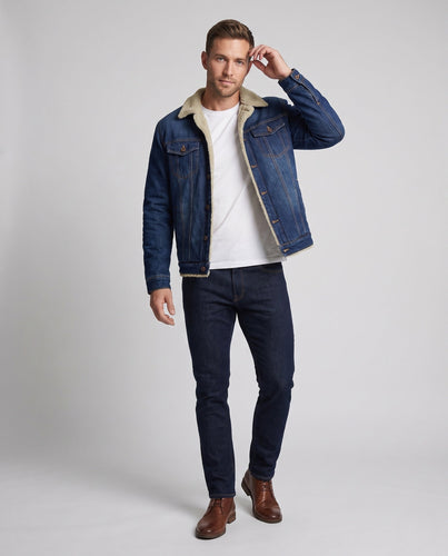 Herren Jeans Truckerjacke mit Teddyfutter, klassischem Hemdkragen und Knopfleiste Echo Archiv