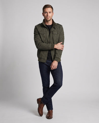 Männermilitärfeldjacke im Canvas-Stil mit Stehkragen und Multifunktionstaschen Echoarchiv