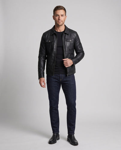 Herren Fitted Kunstlederjacke mit thermischer Fütterung und Brustklappentaschen Echo Archiv