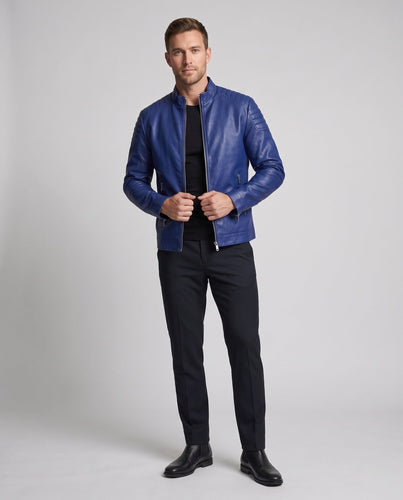 Herren Fitted Lederlook Motorradjacke mit vertikalem Reißverschluss und gepolsterten Schulterpaneelen Echoarchiv