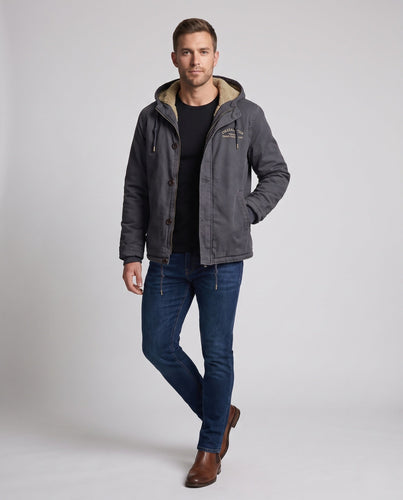 Herren gefütterter Canvas-Hoodie mit voller Sherpa-Fütterung und Kordelzug Echoarchiv