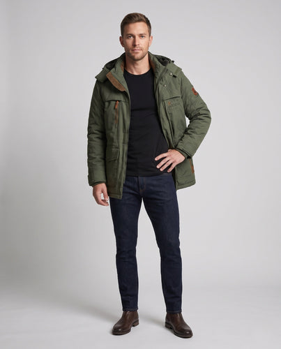 Herren gepolsterte Canvas-Feldparka mit Kapuze, Thermo-Isolation und multifunktionalen Taschen Echo Archiv