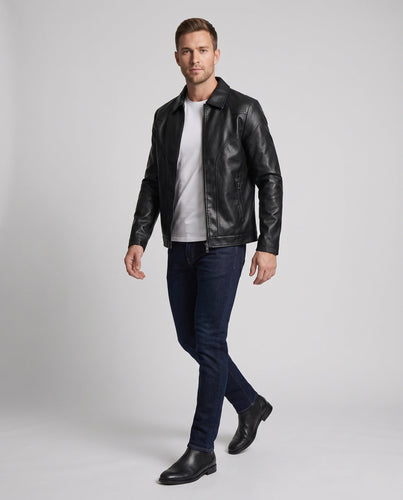 Herren Glattleder-Look Blouson mit vollem Teddy-Futter und verdecktem Reißverschluss Echo Archiv