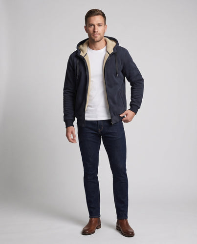 Herren Kapuzenfleecejacke mit Sherpa-Futter, Reißverschluss und gerippten Bündchen Echo Archiv