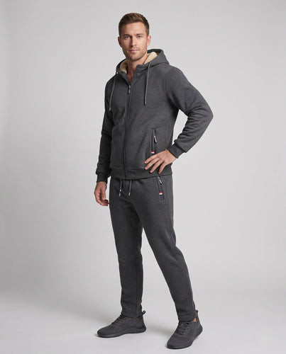 Herren Hoodie Sweat Set mit Teddyfutter, Reißverschlusstaschen und elastischem Bund Echo Archiv