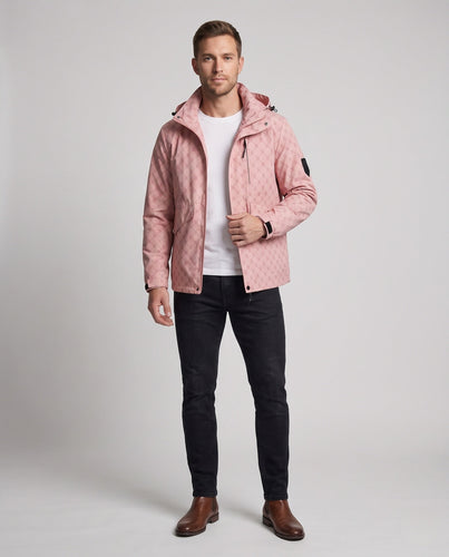 Herren-Hooded-Parka mit Allover-Monogramm aus wasserabweisendem Nylon-Mix und Multifunktions-Taschen Echoarchiv