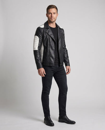 Herren Faux-Leder Bikerjacke mit gesteppter Schulter- und Ärmelverzierung und thermischer Fütterung Echoarchiv