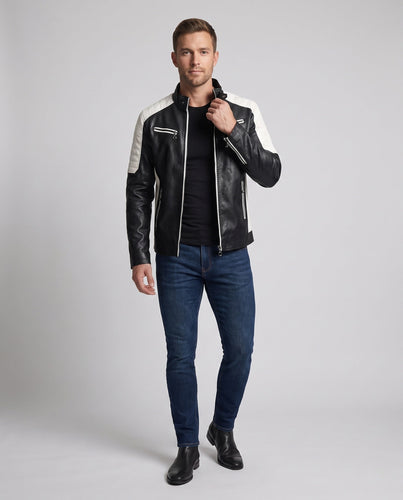 Herren Kunstleder Pilot Blouson mit gestepptem Schulterbereich, Reißverschluss-Taschen und Teddy-Futter Echo Archiv