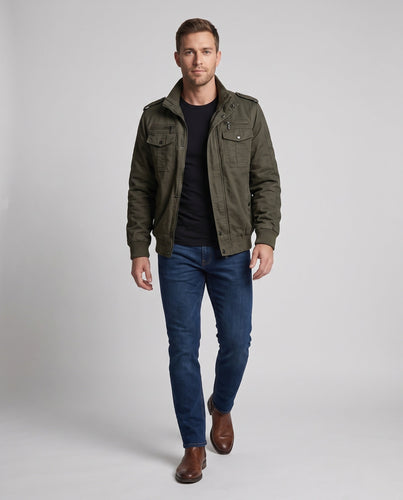 Herren kurz geschnittene Pilotenjacke aus Canvas mit verstecktem thermo Futter und Schulterklappen Echo Archiv