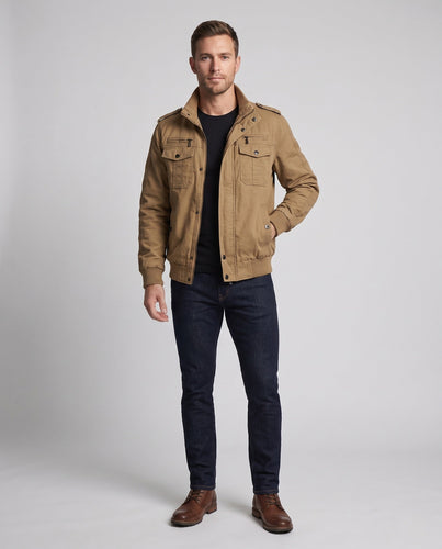 Herren Short-Cut Canvas Blouson mit Stehkragen und Multifunktions Taschen Echoarchiv
