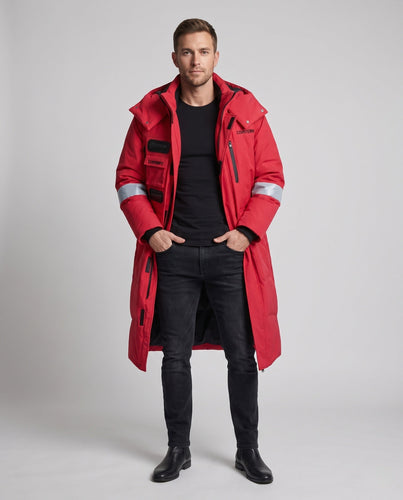 Herren längerer wasserdichter thermischer Parka mit Kapuze und reflektierenden Akzenten Echoarchiv