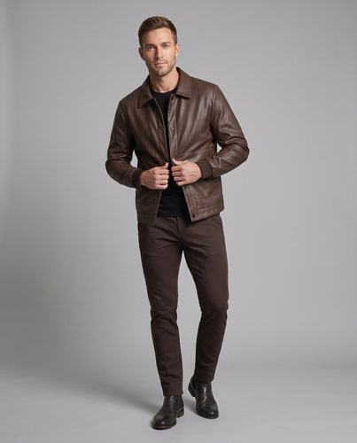 Herren Kunstleder Blouson mit Nadelstreifen, Druckknopfverschluss und gerippten Bündchen Echoarchiv