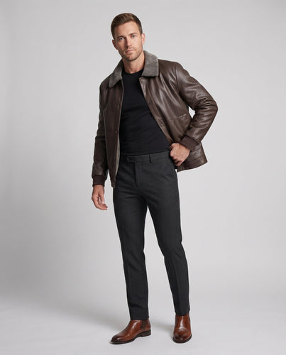 Herren Blouson aus künstlichem Leder mit Nadelstreifen-Look und Teddy-Futter Echoarchiv