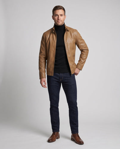 Herren Lederlook Blouson mit Stehkragen und Reißverschluss Echo Archiv