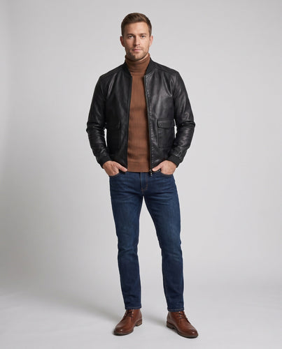 Herren Lederlook Bomberjacke mit Klappentaschen und gerippten Bündchen Echoarchiv