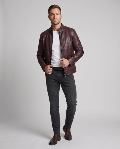 Herren Lederoptik Pilotjacke mit Stehkragen und Reißverschlusstaschen Echo Archiv