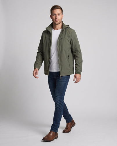 Leichte Utility-Jacke für Herren mit Kapuze, verdecktem Reißverschluss und Brusttasche Echoarchiv