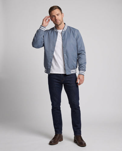 Leichte Nylon Varsity Bomberjacke für Herren mit gestreiften Rippbündchen Echoarchiv