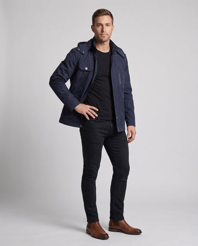 Leichte, wasserabweisende Kapuzenparka aus Canvas für Herren mit verdeckter Druckknopfblende und zippered Brusttasche Echoarchiv