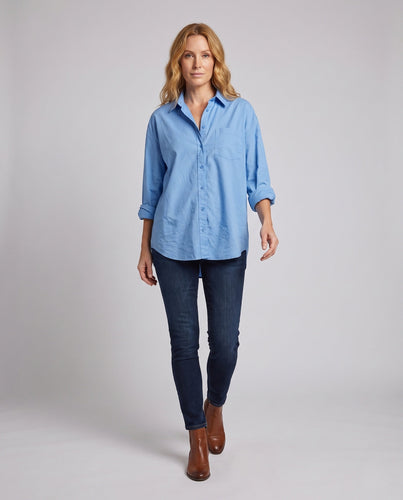 Damen Langarm Oversize-Shirt Bluse mit Rundsaum und Brusttasche Echoarchiv
