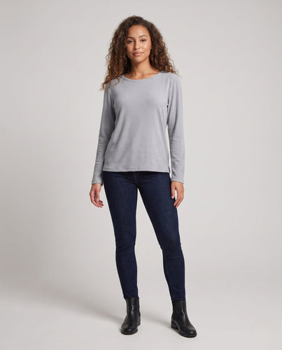 Damen Leichtes Struktur Langarmshirt mit Rundhalsausschnitt und Relaxed Fit Echoarchiv