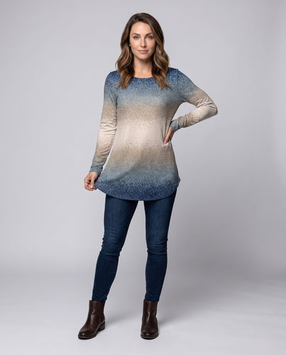 Frauen Oversize Langarmpullover mit Rundhalsausschnitt und Ombre Glitter Druck Echoarchiv