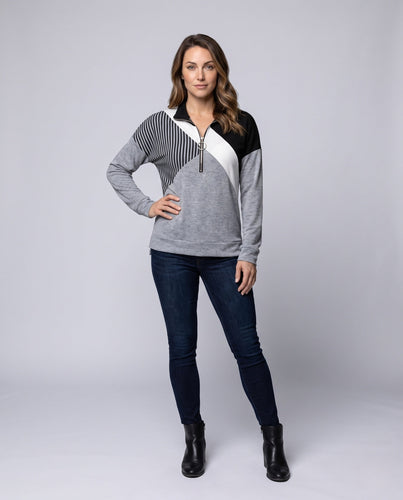 Damen Sweatshirt mit Sternenmuster und halbem Metallreißverschluss Echoarchiv