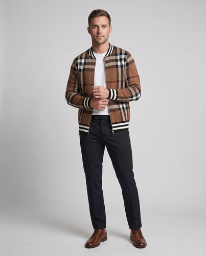 Herren Freizeit Zip-Up Strickjacke mit Karomuster Echoarchiv