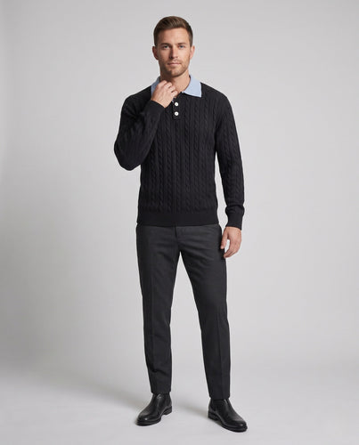 Herrenmode Grober Strickpullover mit Polokragen Echoarchiv