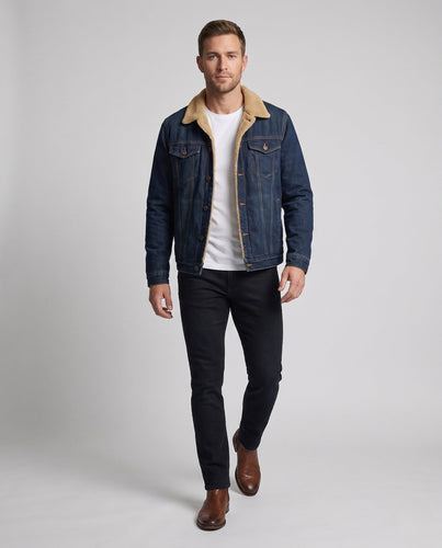 Herren Freizeit Denim Jacke mit Teddy-Fütterung Echo Archiv