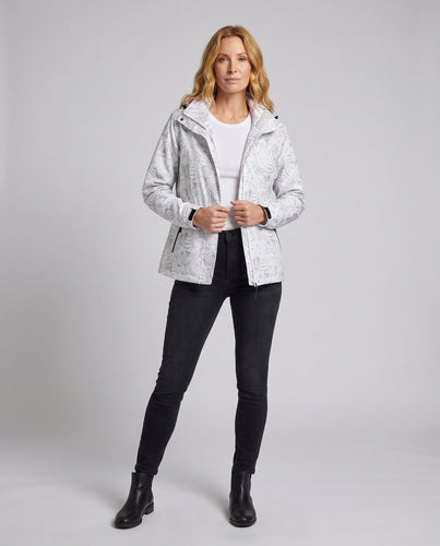 Damen leichte atmungsaktive Regenjacke mit Kapuze und floralem Blätterdruck Echoarchiv