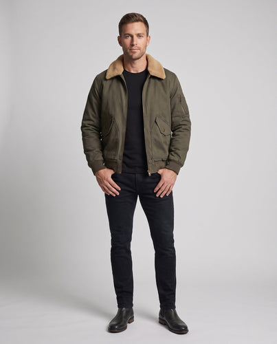 Herren Sherpa-gefütterte Canvas Bomberjacke mit Reverskragen und Klappentaschen Echoarchiv