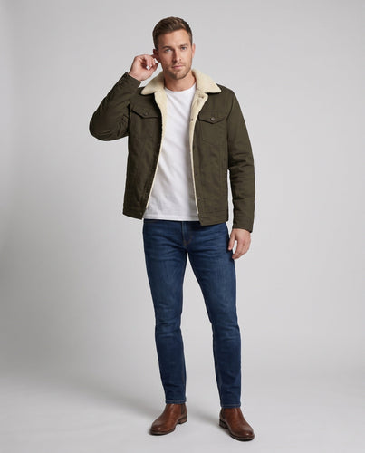 Herren-Sherpa-futterte Canvas-Jacke mit Reverskragen und Brusttaschen Echoarchiv