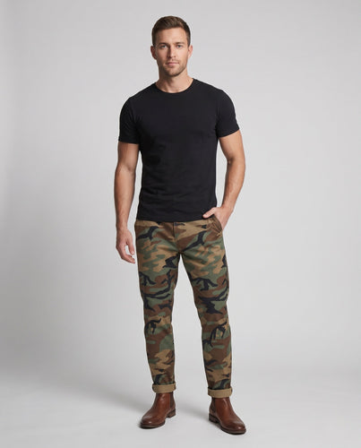 Herren tapered Chino-Hosen mit elastischem Bund und Reißverschluss-Taschen Echoarchiv