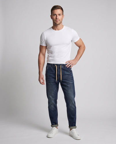 Herren Freizeit Denim Jogginghose mit elastischem Bund und Kordelzug Echoarchiv