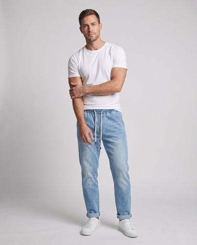 Herren lässige Denim-Jogginghosen mit elastischem Bund und Kordelzug Echoarchiv