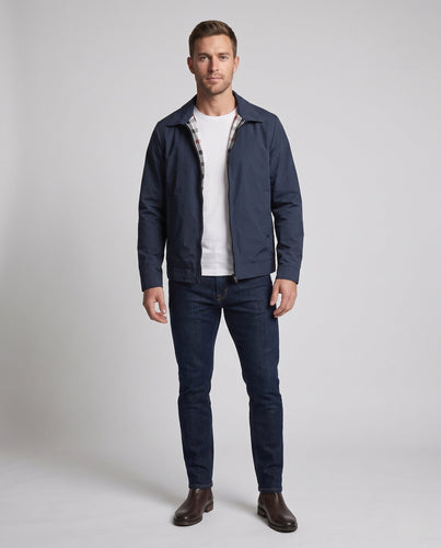 Leichte Herren Baumwollblousonjacke mit kariertem Futter und verdecktem Reißverschluss Echoarchiv