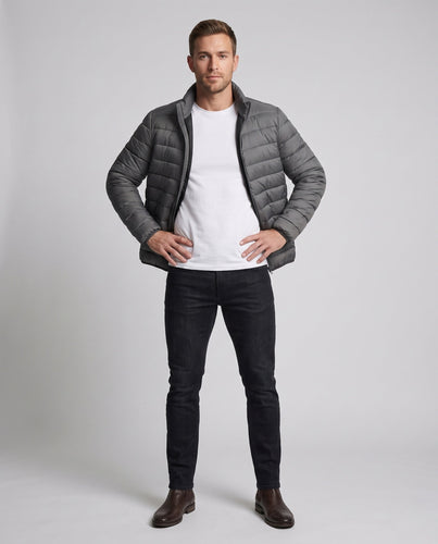 Herren ultraleichte, komprimierbare Steppjacke mit Stehkragen und Packbeutel Echoarchiv