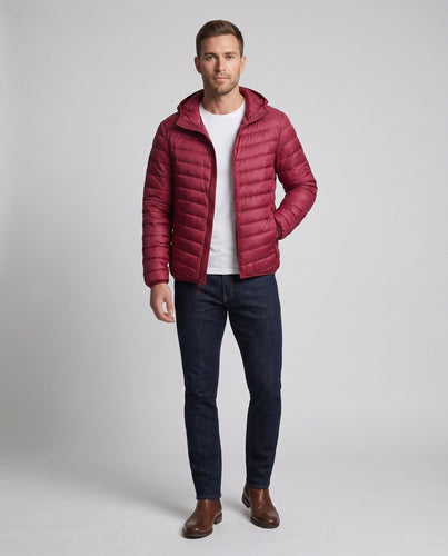 Herren Ultra-Leicht gesteppte Jacke mit Kapuze und Kompressionspackfunktion Echoarchiv