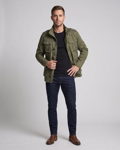 Herren Utility Feldjacke mit Stehkragen, Schulterepauletten und verdecktem Reißverschluss Echoarchiv