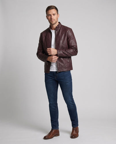 Herren Elegante Kunstlederjacke mit durchgehendem Reißverschluss Echo Archiv